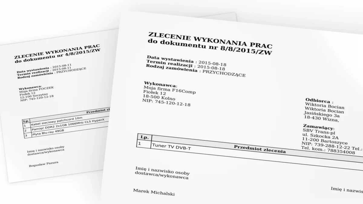 Przykładowe zlecenie wykonania usługi